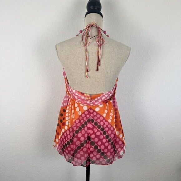 Milly Of New York  VTG Y2K Womens Silk Beaded Halter Top Blouse Orange Polkadot - Picture 2 of 8